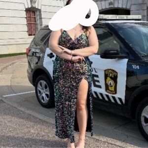 Sparkly black sequin maxi dress (I am 5’9 plus wearing heals )